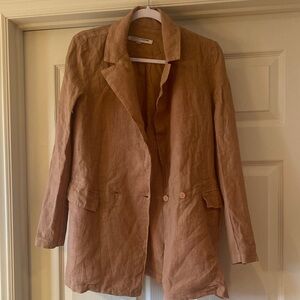 European Culture Tan Linen Blazer Sz Small.  Box3